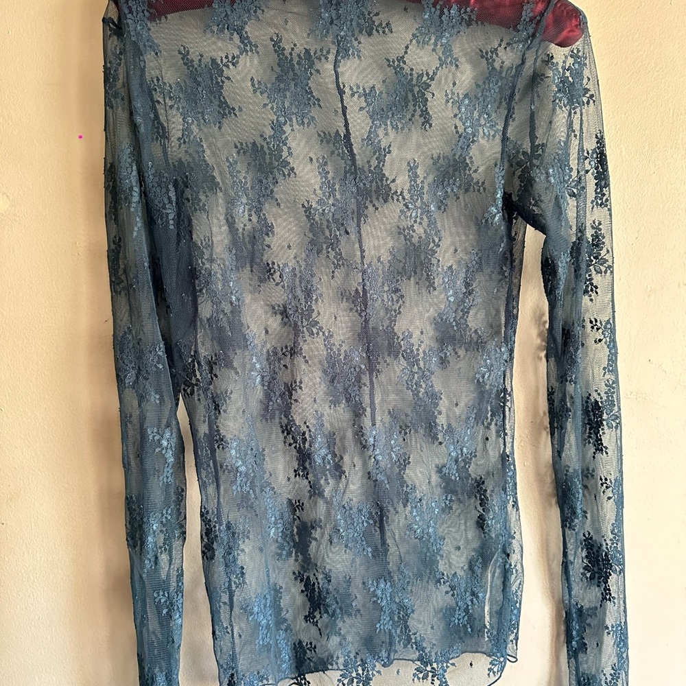 Free People Lady Lux layering Blue Lace Top